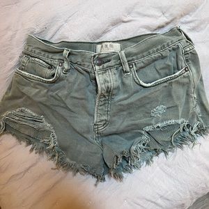 Free People Green Cutoff Denim Shorts